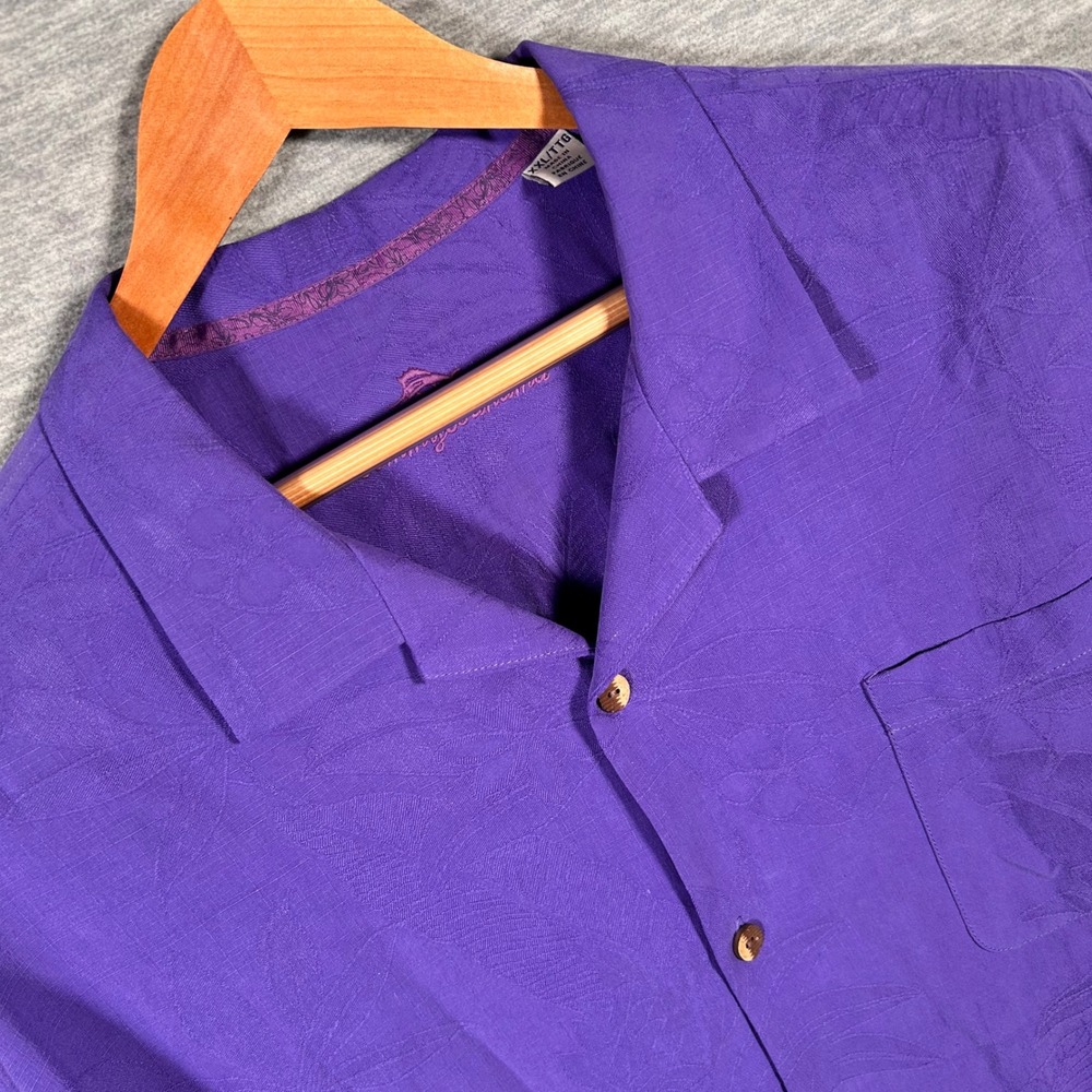 Tommy Bahama Shirt Mens XXL Purple Camp Silk Floral Jacquard Button Up Summer